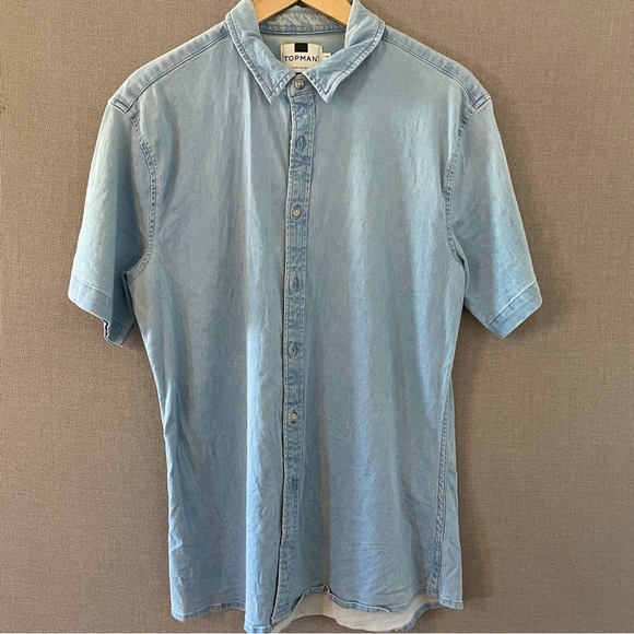 TopMan Fitted Denim Button Down - Picture 1 of 3